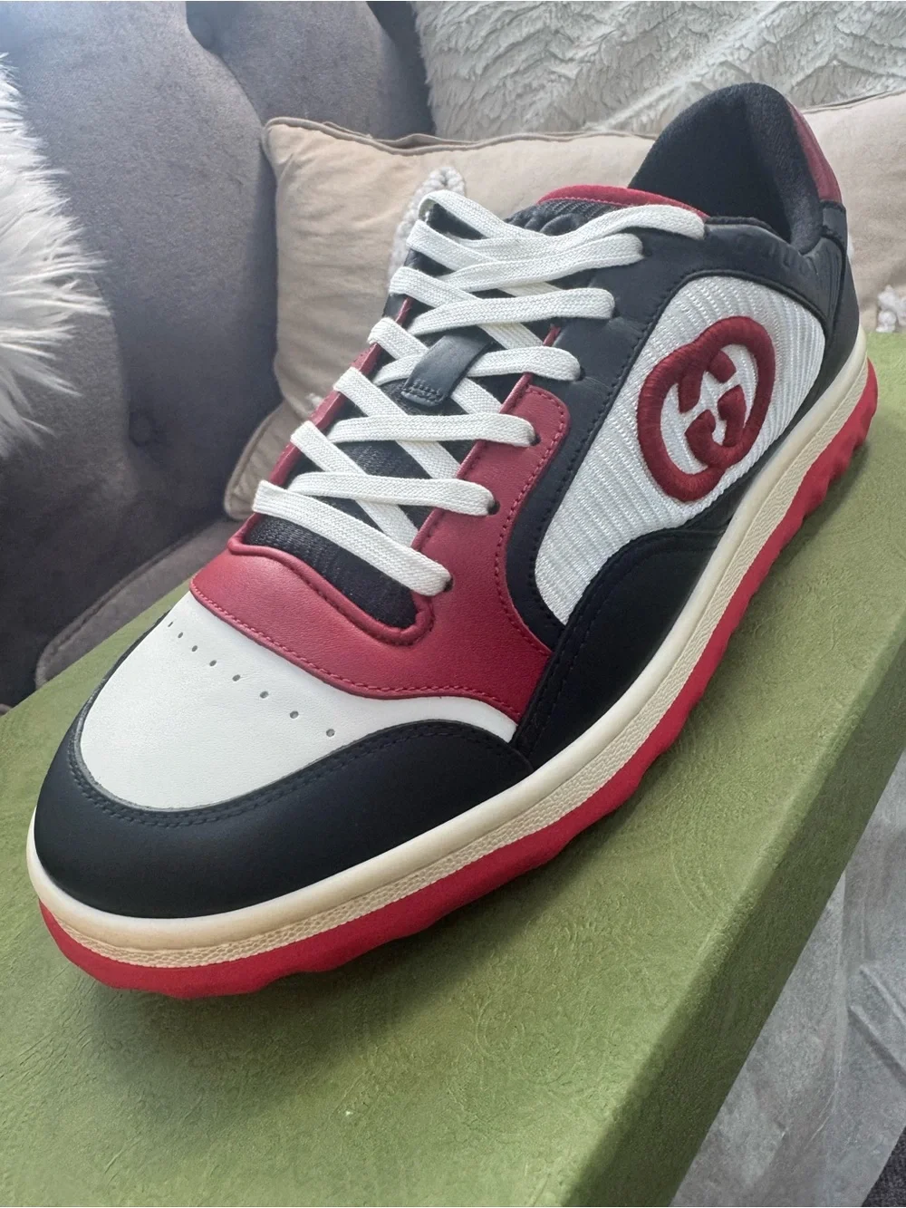 Gucci Men's Black, White & Red Low-Top Leather Sneaker